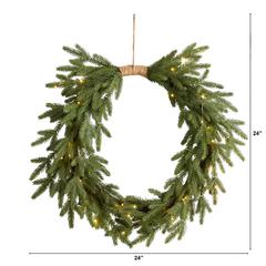 24in. Holiday Christmas Pre-Lit Cascading Pine Wreath