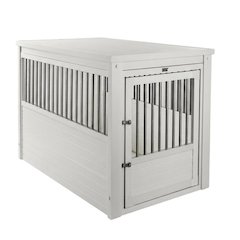 Antique White Dog Crate End Table with Secure Door and Durable Frame