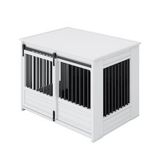 ECOFLEX Barn Door Dog Crate End Table - Antique White Large