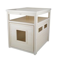 Antique White Jumbo Cat Litter Box Cover End Table with Wipe Surface