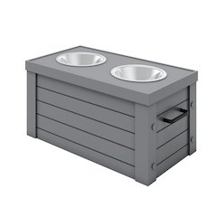 Elevated Dog Feeder in Grey, Two Bowl Design, Small to Medium Size Dog