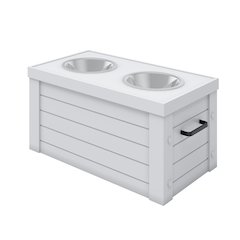 Elevated Dog Feeder in Antique White, Two Bowl Design, Small to Medium Size Dog