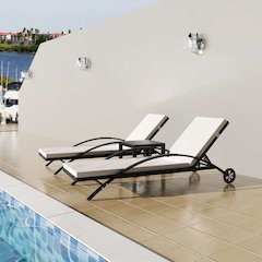 Sun Lounger Black Poly Rattan 78.7 in Adjustable Armrests