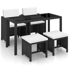 5 Piece Patio Dining Set with Cushions Poly Rattan Black