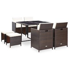Outdoor Dining Set Brown Steel 9 Piece Set Removable Covers
