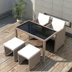 Outdoor Dining Set Grey Poly Rattan Medium Foldable