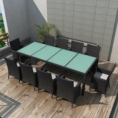 Patio Furniture Set Set of 10 Black Poly Rattan Set of 11