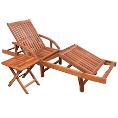 Sun Lounger And Table Brown Solid acacia wood Standard Foldable