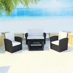 Garden Sofa Set Black and Cream White