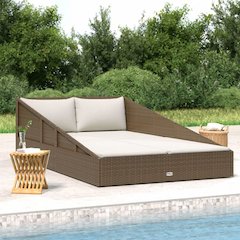 Daybed Brown, Cream White PE Rattan, Polyester, Steel