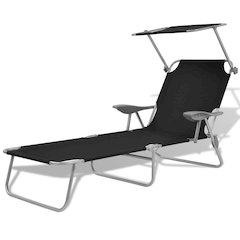 Sunlounger Black Powder-coated steel Medium Foldable