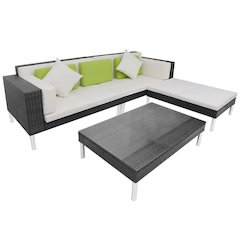 Garden Sofa Black Steel frame, PE rattan, Tempered glass Medium