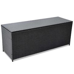 Garden Storage Box Black PE rattan, Powder-coated steel