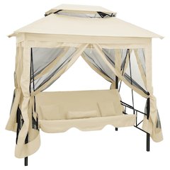 Garden Swing Chair Cream White Polyester and Powder-Coated Steel