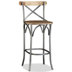 Bar Stool Mango Wood Brown, Steel Grey