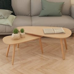 Coffee Table Set of 2 Brown Solid pine wood, MDF Two-piece set