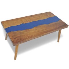 Coffee Table Brown and Blue Teak and Resin 39.4 x 19.7 x 15.7 in