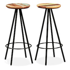Bar Stool Set of 2 Multicoloured Solid reclaimed wood and steel