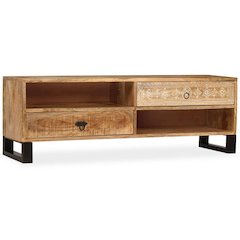 TV Cabinet Natural Mango Wood Solid Mango Wood and Steel Medium