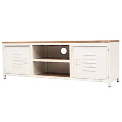 TV Stand White and Brown Galvanized Steel and Solid Fir Wood Small