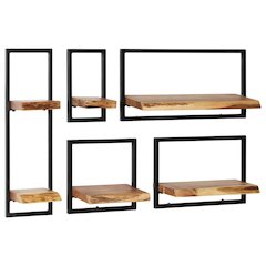 Wall Shelf Set Set of 5 Acacia wood brown and black