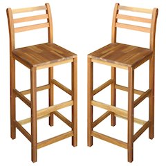Bar Chair Set of 2 Natural Wood Solid Acacia Wood Large