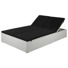 Sunlounger White and Black Poly Rattan and Powder-Coated Steel