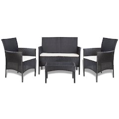 vidaXL 4 Piece Garden Lounge Set with Cushions Poly Rattan Black, 44186
