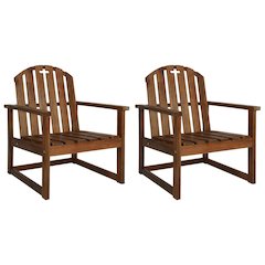 Garden Chair Set of 2 Wooden brown Solid Acacia wood Medium