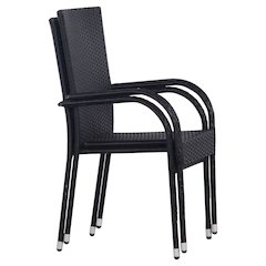 Dining Chair Set of 2 Black PE rattan and powder-coated steel