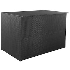 Outdoor Storage Box Black PE Rattan, Powder-Coated Steel