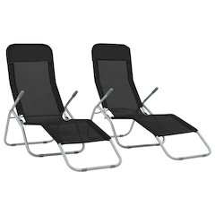 Sunlounger Set of 2 Black Textilene fabric, powder-coated steel
