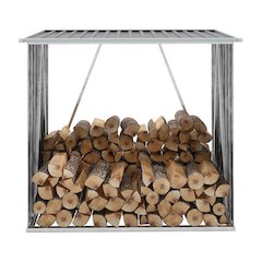 vidaXL Garden Log Storage Shed Galvanized Steel 64.2"x32.7â€œx60.6â€ Gray, 44959