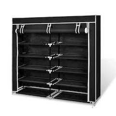 Shoe Rack Black Powder-coated steel, Polyethylene fabric