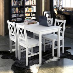 Dining Set White Pine wood 5 Piece Durable Dining Table
