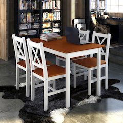 Dining Set Brown and White Pine wood Large Durable Dining Set