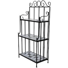 Plant Stand Black and White Iron and Ceramic Large