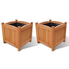 Raised Bed Set of 2 Natural Wood Solid wood 11.8 x 11.8 in