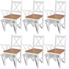 Dining Chair Set of 6 White and natural wood Pine wood Standard
