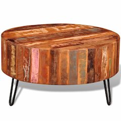 Coffee Table Multicolor Reclaimed solid wood, Iron 27.6 in diameter