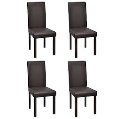 Dining Chair Set of 4 Brown Wooden frame, faux leather upholstery