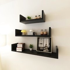 Wall Shelf Set of 3 Black MDF with a matte finish
