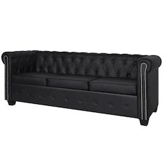 Sofa Black Artificial Leather, Wooden Frame, MDF, Plywood 3-Seater