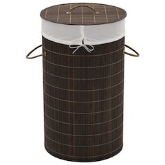vidaXL Bamboo Laundry Bin Round Dark Brown, 242724