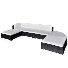 Lounge Set Black PE Rattan Large Modular Lounge Set