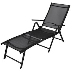 Sun Lounger Black Aluminum Large Foldable Folding Sun Lounger