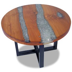 Coffee Table Multicolor Solid Teak Wood, Mango Wood, Resin Medium