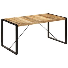 Dining Table Brown and Black Solid Mango Wood and Powder-Coated Steel
