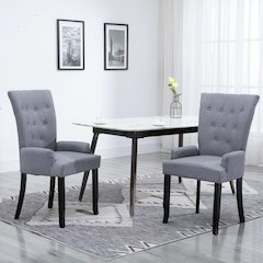 Dining Chair Light Grey Polyester and Solid Oak Wood Standard