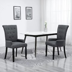 Dining Chair Dark Grey Polyester and Oak Wood Standard Ergonomic